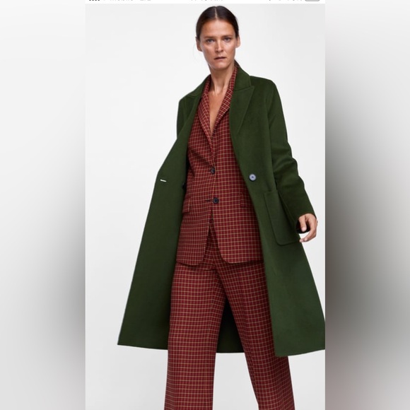 Zara Double breasted green wool blend coat S - Picture 1 of 13